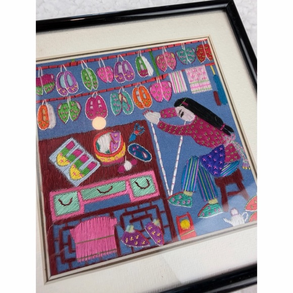Small Framed Colorful Embroidered Shoemaker Wall Art - Picture 6 of 9